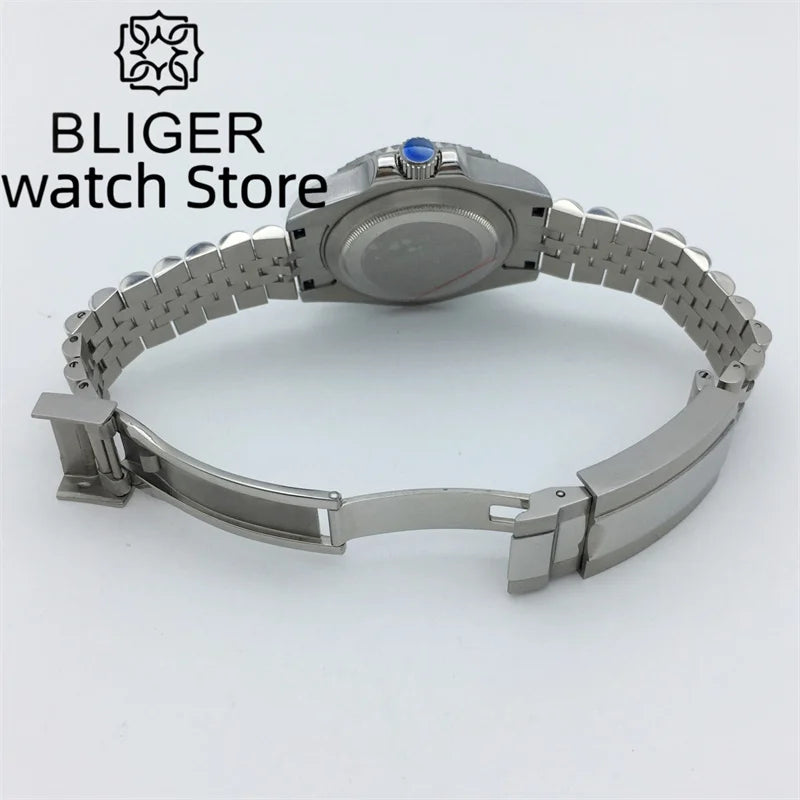 BLIGER 40mm NH34 GMT Watch For Men Mechanical Wristwatch Luminous Bezel Sapphire Glass Stainless Steel Bracelet Reloj Hombre