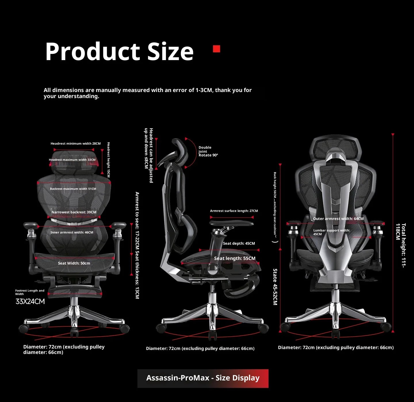 Ergonomic Gaming Chair with Wheels, Portable Office Chair, Adjustable Desk Chair with Armrests, Swivel Computer Chair for Work & Gaming