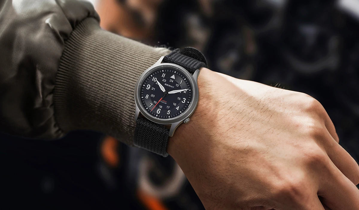 BERNY Titanium Watches for Men Classic Men's Field Watch Easy Read Outdoor Quartz Wristwatch Super Luminous Sapphire 5ATM