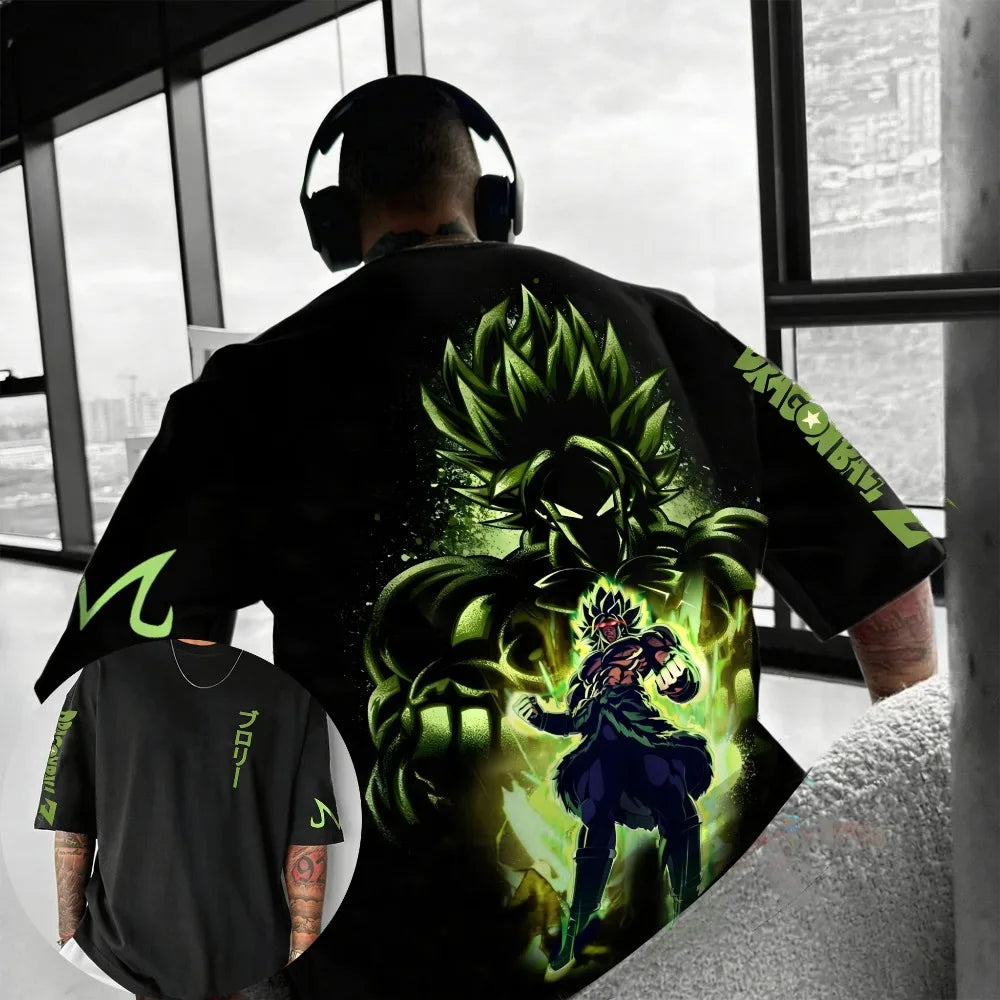 Oversize'owe kostiumy cosplayowe Dragon Ball Broli – letnia nowość z Harajuku, koszulka unisex z nadrukiem anime w stylu Y2K i hip-hopowym, na co dzień