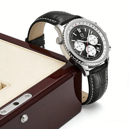 QINGXIYA Montre de luxe pour homme, à quartz, étanche, luminescente, avec date et chronographe, bracelet en cuir, montre-bracelet militaire et sportive pour homme, Reloj