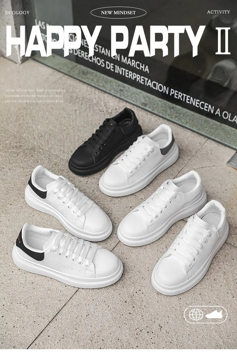 White Minimalist Sneakers for Men Comfy Leather Casual Sneakers Platform Skateboard Shoes Outdoor Low-Cut Men's Sports Shoes