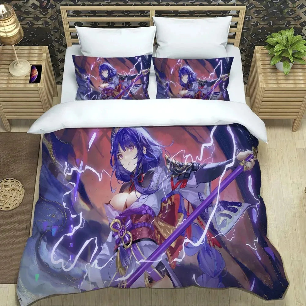 Ensemble de literie Anime Genshin Impact pour garçons et filles, taille Twin et Queen : housse de couette, taie d'oreiller, lit, enfants, adultes, mode, textile d'intérieur