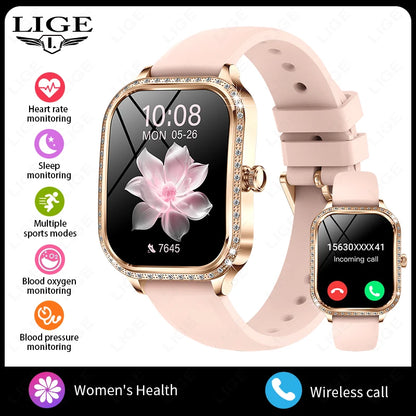 LIGE New Luxury Smart Watch Heart Rate Monitor Fashion Ladies Bracelet 2024 Bluetooth Call Smartwatch Womoen For Android IOS