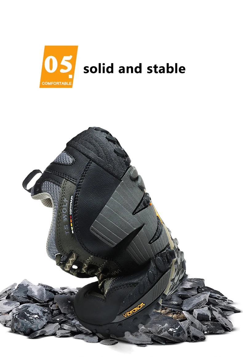 Mountaineering Shoes Men's Genuine Leather Outdoor Sports Anti Slip Mountaineering Hiking Shoes Breathable Tourism Shoes