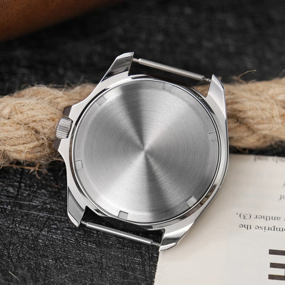 Herenhorloge van roestvrij staal. Vorm van de kast: rond
