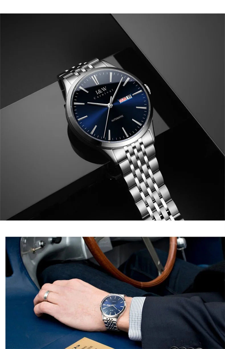 Carnival High-end Series I&W Brand Automatic Mechanical Watches Men Waterproof Watches 316L Steel Sapphire Business Men's Watch