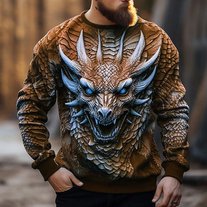 Vyriškas džemperis su gobtuvu ir kiniško drakono raštu, madingas 3D drakono motyvo sportinis džemperis, hiphopo stiliaus oversize puloveris, vyriški drabužiai, Monster Golf