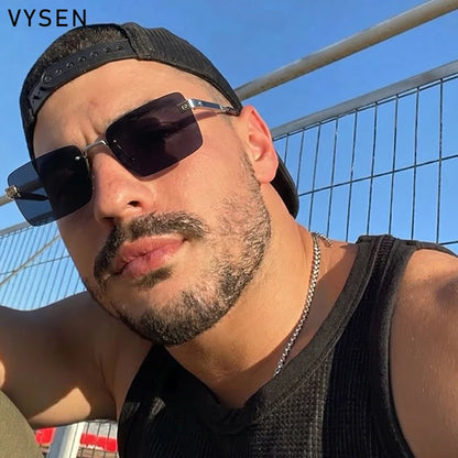 Vintage Rimless Rectangle Sunglasses Men 2026 Luxury Brand Designer Square Metal Frame Sun Glasses Hip Hop Y2K Fashion Eyewear