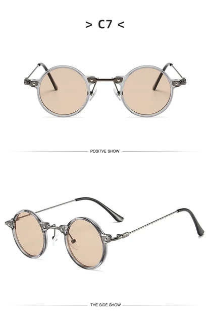 Occhiali da sole rotondi per uomo e donna, occhiali da sole retrò in stile steampunk, occhiali da sole da uomo e da donna, occhiali da sole di marca, montatura in metallo, occhiali da sole