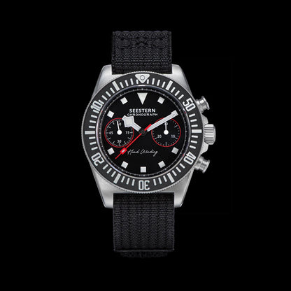 SEESTERN Chronograph Man of Watch Mechanical Tianjin ST1901 Movement Sapphire Wristwatches Nylon Sticker Strap Luminous Skeleton
