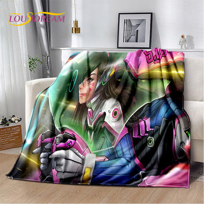 Overwatch Game Gamer D.Va Reaper Soft Plush Blanket, Flannel Blanket Throw Blanket for Living Room Bedroom Bed Sofa Picnic Kid 3D