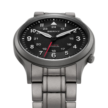 BERNY Titanium Watches for Men Classic Men's Field Watch Easy Read Outdoor Quartz Wristwatch Super Luminous Sapphire 5ATM