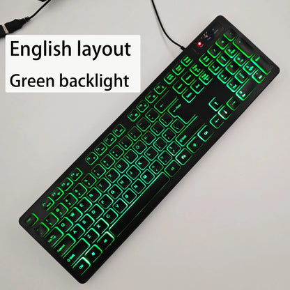 Teclado gaming de secretária com fios e retroiluminado, layout de teclado espanhol/francês (AZERTY)/russo/árabe/alemão, para computador de secretária e escritório
