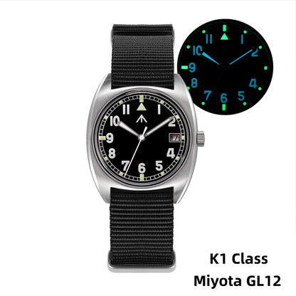 Relógio Militado ML17 Miyota Super 2035/ GL12 com movimento de quartzo, Luminova C3 e BGW9, 100m à prova de água, em aço inoxidável
