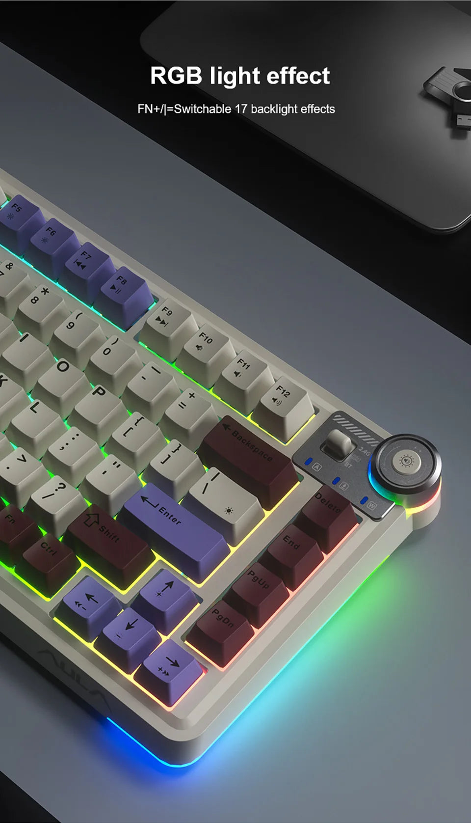 AULA AU75 E-Sports-Gaming-Mechanische Tastatur, Drei Modi, 81 Tasten, PBT-Tastenkappen, Hot-Swap-fähig, RGB, kabellose Tastatur für PC-Desktop und Tippen