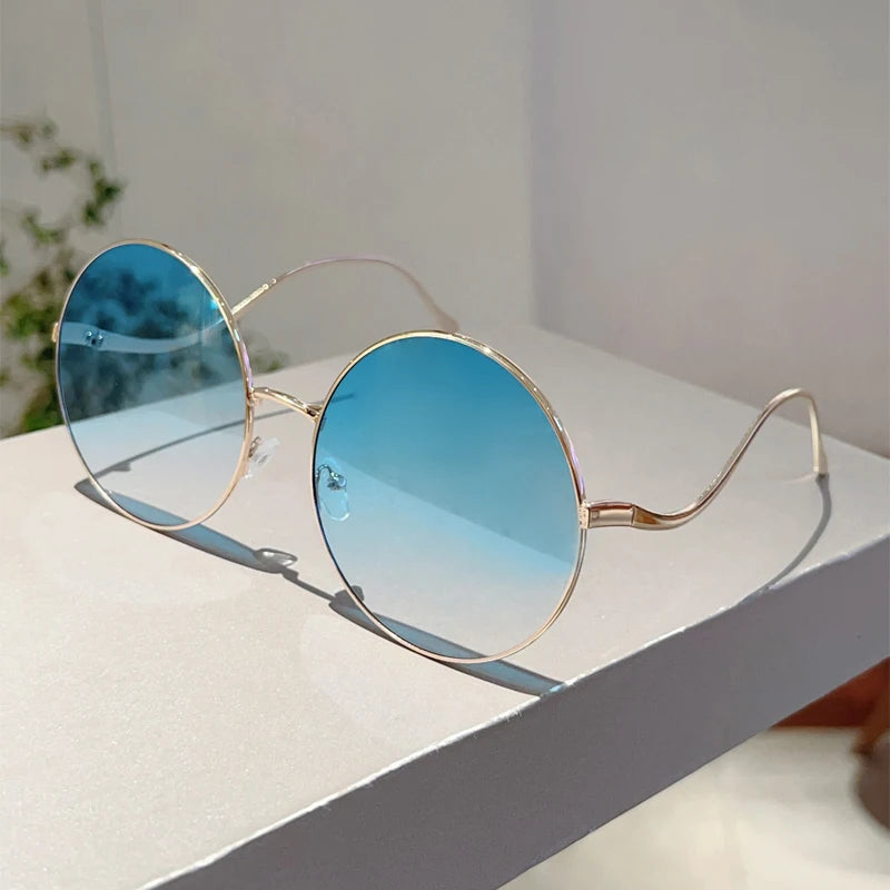 KAMMPT Oversized Round Sunglasses Women 2024 New Fashion Vintage Gradient Shades Retro Trendy Luxury Stylish Design Sun Glasses