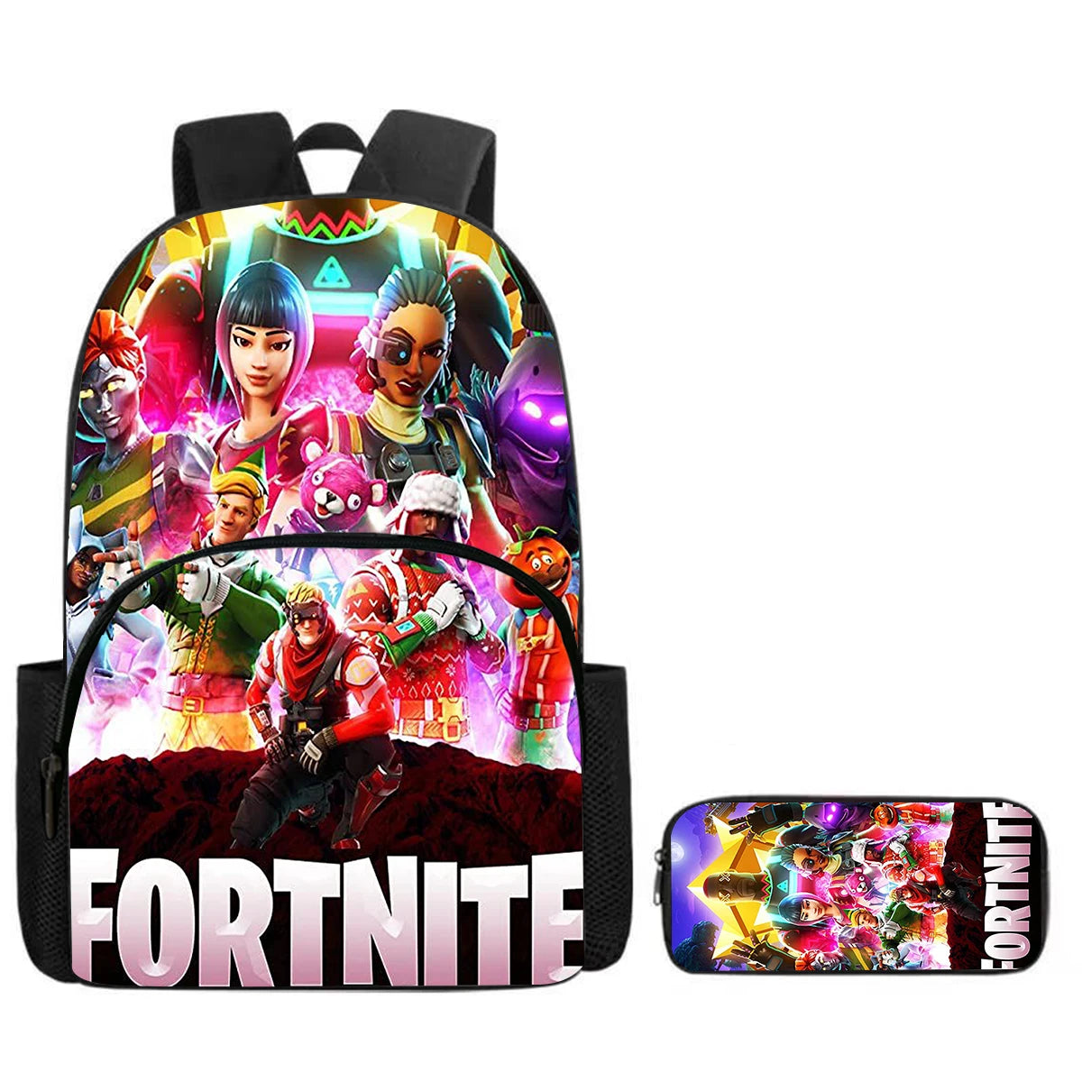 Fortnite 2-Piece Set Backpack with Front Pocket Pencil Case Large Capacity Cartoon Schoolbag Kids Boys Girls Gift Ages 5-8