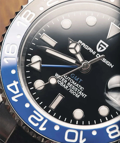 Relógio PAGANI DESIGN 40MM GMT para Homem, Luxo, Safira AR, Mecânico, Luneta em Cerâmica, Automático, 100M à Prova de Água, Relógio para Oferta