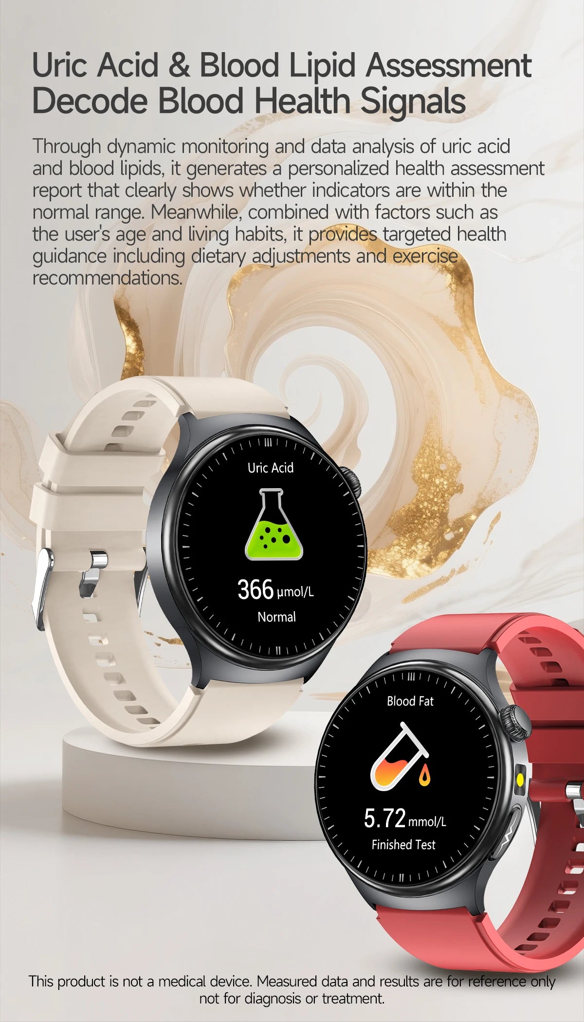 2026 AI Health Smartwatch ECG + PPG, Blood Pressure, Uric Acid & Body Fat Monitoring, AMOLED Display & Bluetooth Calling