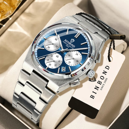 BINBOND – Präzise, robuste Quarz-Herrenuhr mit automatischem Datumsanzeige-Chronographen, Leuchtzeiger, wasserdicht, luxuriöse Freizeit-Herrenuhr Reloj