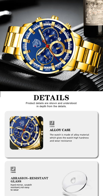 Fashion Men's Watches Business Stainless Steel Quartz Wrist Watch Calendar Date Male Casual Sports Luminous Clock