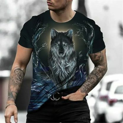Módne pánske tričko s potlačou „Wolf Roar“, letné ležérne tričko s okrúhlym výstrihom, trendové streetové oblečenie pre mužov, voľné tričká na každodenné nosenie