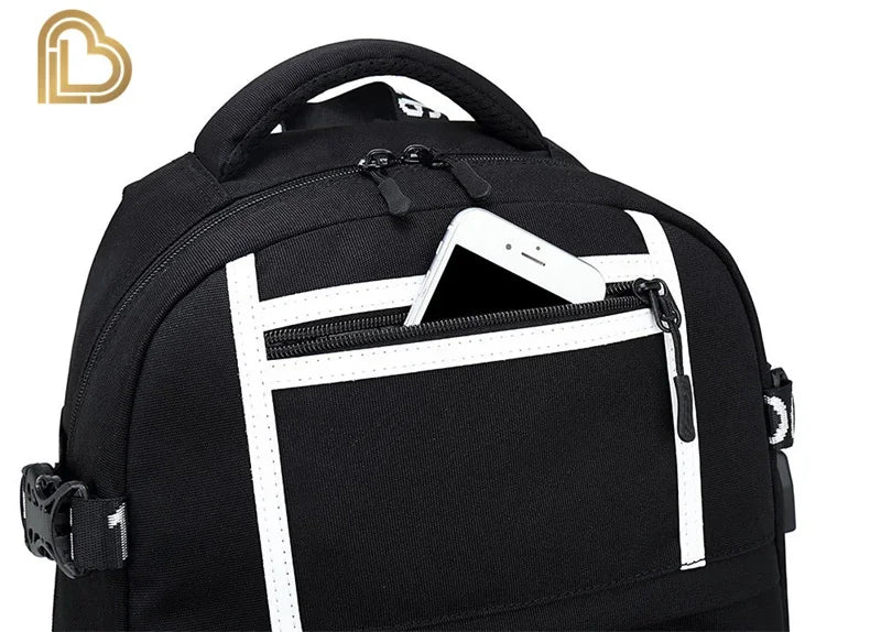 Ultima Knight F-Fortnited Battle Royale Backpack with USB Charging Anime Figures Study Stationery Compartment for Students