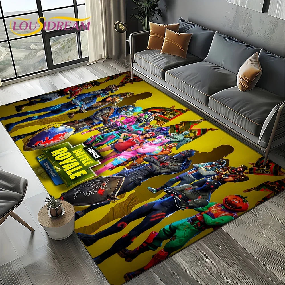 Tapis de jeu 3D F-Fortnite à motif cartoon pour le salon, la chambre, la maison ou la décoration du canapé ; tapis de jeu pour enfants, tapis de sol antidérapant