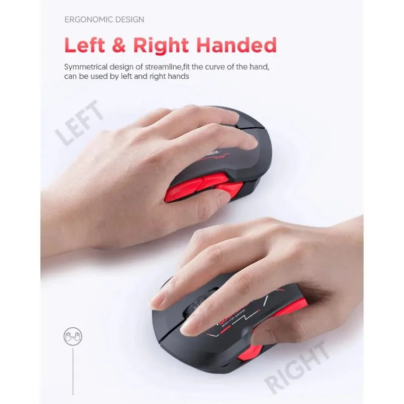Mouse gaming macro MKESPN W12 cu 10 butoane, ambidextru, wireless Bluetooth, multicanal, tri-mode, ergonomic, RGB mare