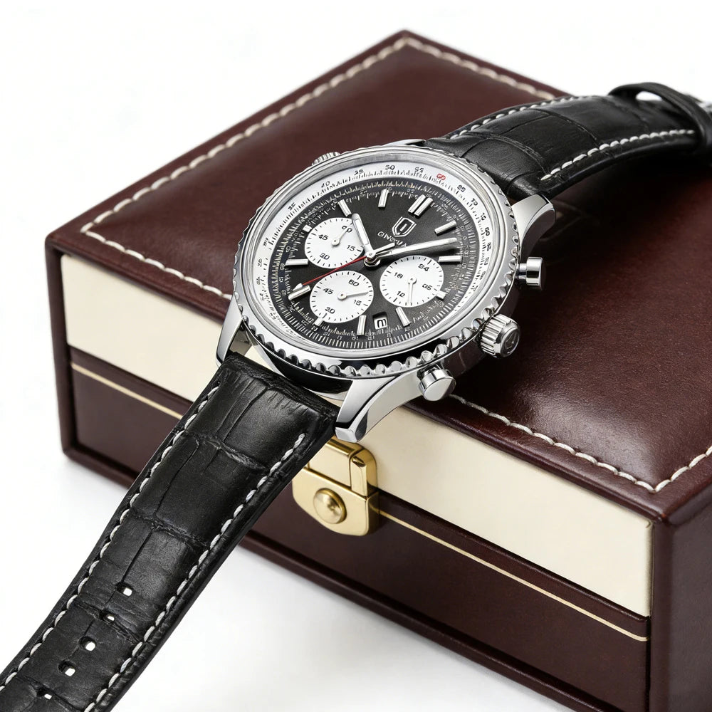 QINGXIYA Montre de luxe pour homme, à quartz, étanche, luminescente, avec date et chronographe, bracelet en cuir, montre-bracelet militaire et sportive pour homme, Reloj