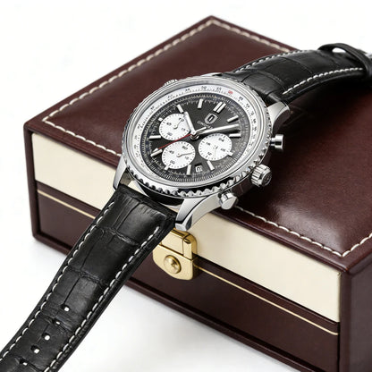 QINGXIYA Montre de luxe pour homme, à quartz, étanche, luminescente, avec date et chronographe, bracelet en cuir, montre-bracelet militaire et sportive pour homme, Reloj