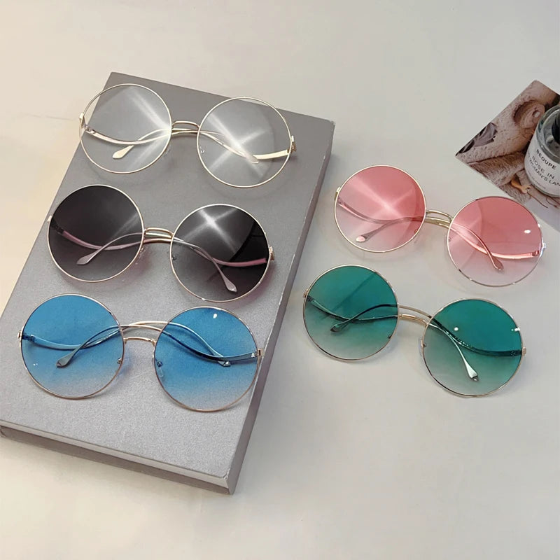 KAMMPT Oversized Round Sunglasses Women 2024 New Fashion Vintage Gradient Shades Retro Trendy Luxury Stylish Design Sun Glasses