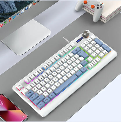 93-Key Minimalist Wired Gaming Keyboard Mixed Color Lighting With Multifunction Knob Mechanical Feeling Keyboard For PC Gamers