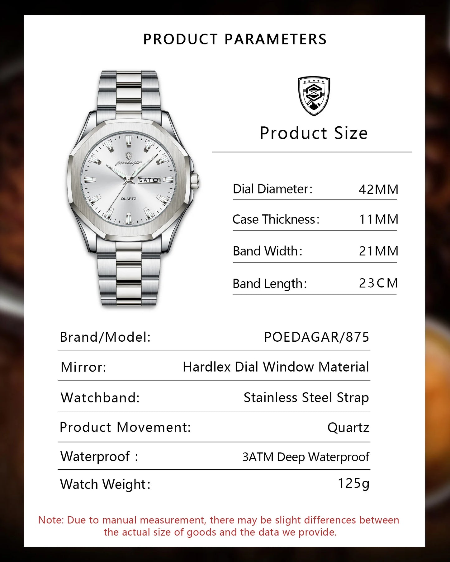 POEDAGAR Luxury Men Wristwatch Waterproof Luminous Week Date Casual Man Clock Stainless Steel Quartz Fashion Men's Watches Reloj