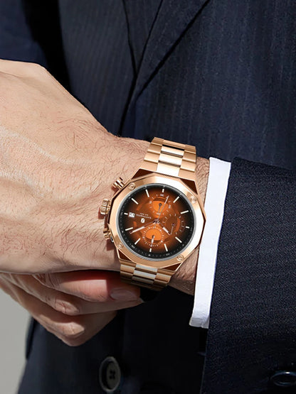 SAPPHERO Rose Gold Men Watch Fashion Luxury Clock Stainless Steel Watch 50m Water Resistance Watch For Men New Year Gifts