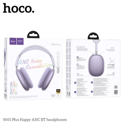 Casque Bluetooth HOCO W65 Plus ANC à réduction de bruit, circum-auriculaire, sans fil, grand écouteur, son Hi-Fi, casque sport avec bouton
