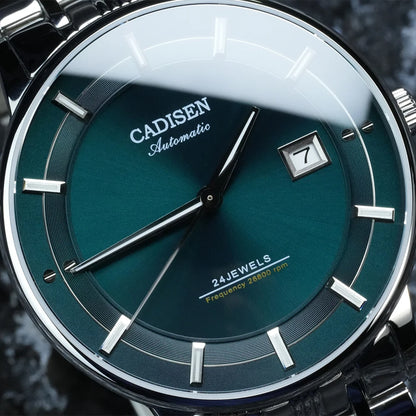 CADISEN Automatic Mechanical Ultra-thin Wriswatch MIYOTA 9015 Top Brand Luxury Curved Single-dome Sapphire Crystal Watch Man