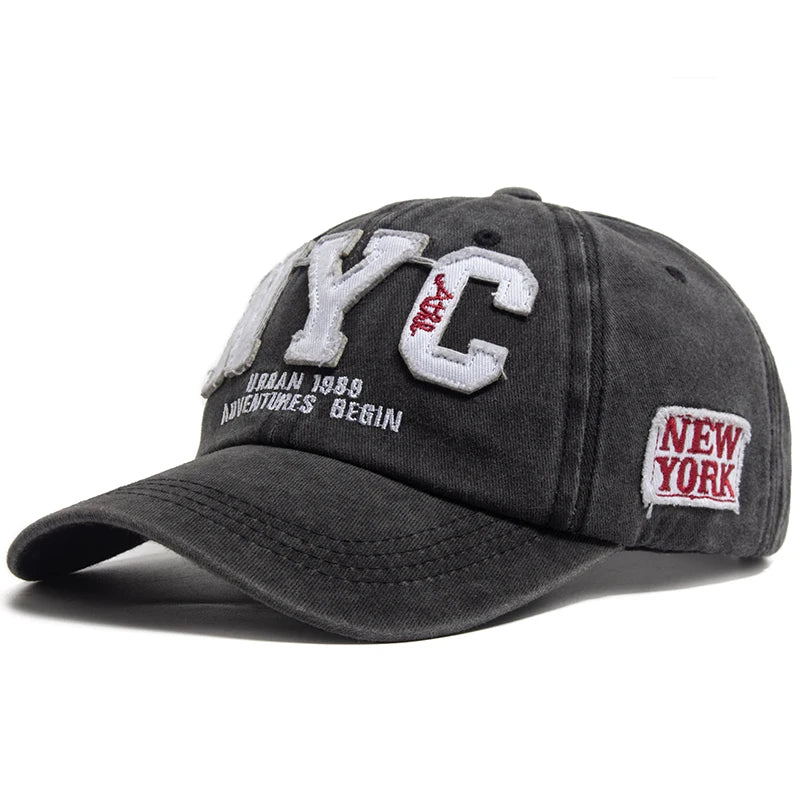 New Vintage Big Letter NYC Baseball Cap Men Cotton Washed Spring Autumn Visor Soft Snapback Fashion Hat For Women
