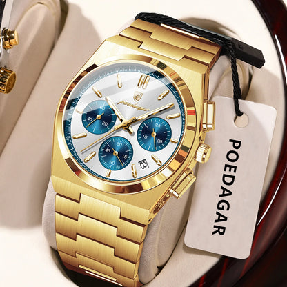 POEDAGAR Herrenuhr – Luxuriöser Chronograph aus Edelstahl, mit Datumsanzeige, wasserdicht und leuchtend – Sportliche Quarz-Armbanduhr