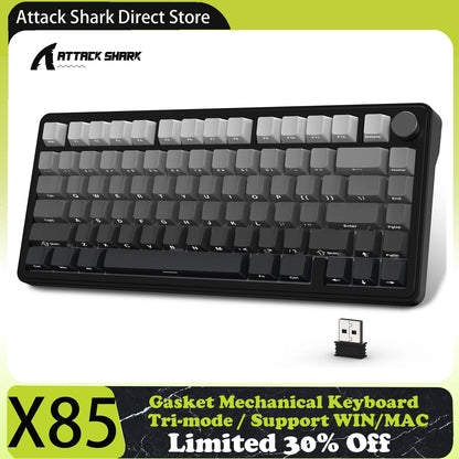 Teclado mecânico ATTACK SHARK X85 Tri-mode Gasket 75% com botão CNC, acolchoamento de 5 camadas, hot-swappable, retroiluminação RGB, NKRO