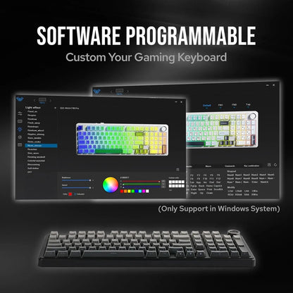 AULA F99 Pro E-sports Gaming Mechanical Keyboard Three Mode RGB Hot Swappable 96% PBT Custom Wireless Keyboard with Medi Knob