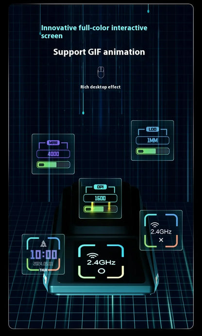 AJAZZ AJ179 APEX Gaming-Maus mit Dock mit Farbdisplay, magnetischem Laden, 8000Hz Hochfrequenz /, Tri-Mode (PAW3950), Rechtshänder
