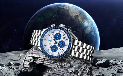 PAGANI DESIGN herenhorloge „New Moon“ – Luxe quartzhorloge, chronograaf, saffierglas met antireflectiebehandeling, keramische lunette, lichtgevende wijzers