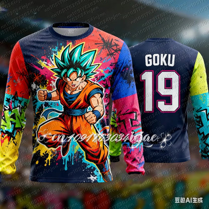 Anime Dragon Ball Z – pohodlné a prodyšné speciální fotbalové tričko s dlouhým rukávem pro děti s motivem Goku – sportovní rychleschnoucí oblečení
