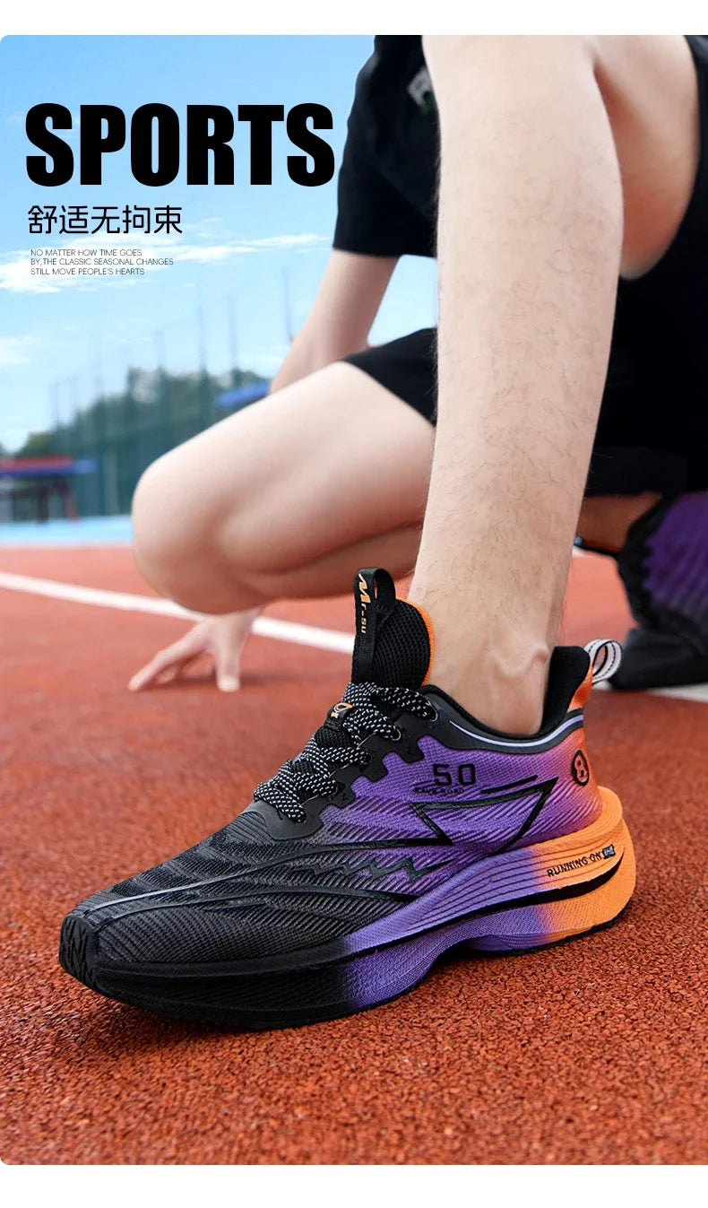 Men's Sport Shoes Professional Cushioned Carbon Plate Running Shoes Breathable Lace-up Casual Sneakers Marathon Athletic Footwear