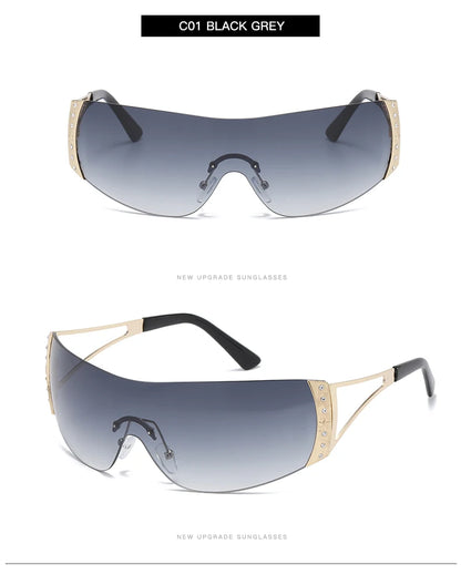 Fashion 2000's Vintage One Piece Sunglasses Women Y2K Wrap Around Retro Sun Glasses Men Punk Eyewear Shades UV400 Oculos