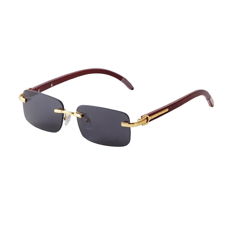 Classic Stylish Rectangle Rimless Sunglasses Women Men Brand Design Luxury Vintage Sun Glasses Frameless Wood Leg Frame Eyewear