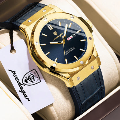 Montre pour homme POEDAGAR – Modèle original, style professionnel, étanche, bracelet en silicone, affichage de la date et du jour, mouvement à quartz, montre de luxe tendance.