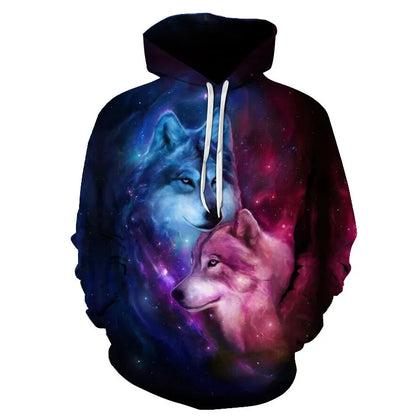 Bluzy z kapturem z nadrukiem 3D wilka, dla mężczyzn i kobiet, modne, casualowe, oversize, pulower w stylu hip-hop Harajuku, streetwearowe hoodie